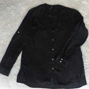 Black button up crepe blouse
